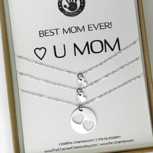 Alternative view of סט שלוש שרשראות לב מכסף | מתנה לאמא ושתי בנותיה