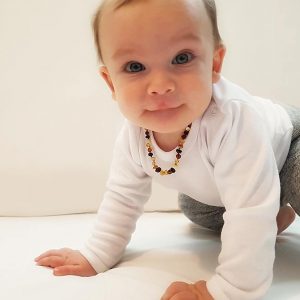 Alternative view of שרשרת ענברים לתינוק - דגם קרמל RAW (מט) - ענברים עגולים